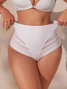 SHEIN Plus Size Solid Color Sheer Minimalist Panties - White - View 3