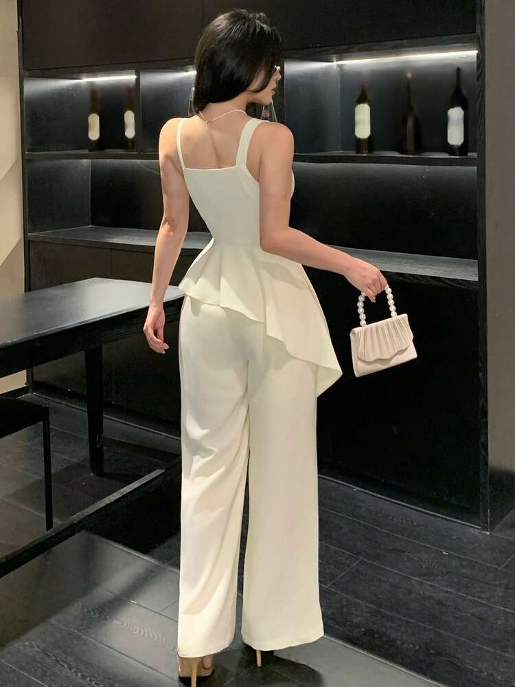 2pcs Women's Casual Elegant Camisole Top And Straight Leg Pants Set, Spring/Summer