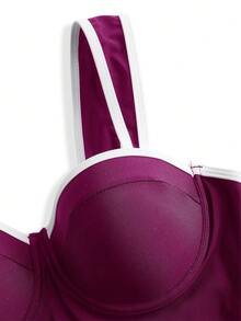 Swim Oasis Traje de baño de una pieza de color sólido + falda para mujer, conjunto de salida para primavera/verano - Burdeos - Ver 7