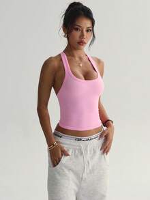 Slayform 女士无缝瑜伽运动文胸无钢圈健身短款运动背心跑步内衣 - 粉色 - 查看 7