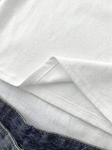 SHEIN Tween Girl Plain Short Sleeve Casual Versatile T-Shirt - White - View 3