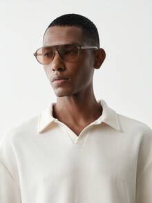 MENRIVO 男士纹理休闲 Polo 衫 - 米色 - 查看 3