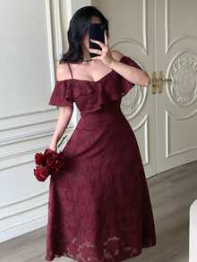 DAZY Đầm đỏ mùa xuân hè, đầm ngắn màu đỏ kiểu Pháp độc đáo với dây đeo mảnh và vai trần, thích hợp cho trang phục thường ngày, lễ đính hôn, đầm dài cho nữ, đầm hè cho nữ. - Màu Đỏ Sâu - Xem 6