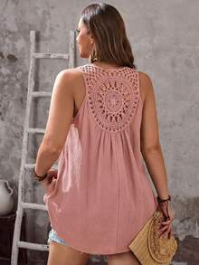 EMERY ROSE 大码女式蕾丝拼接前短后长吊带背心 - 粉色 - 查看 5