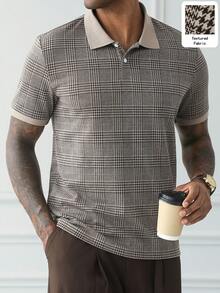 Manfinity Bizformal Men's Short Sleeve Textured Fabric Polo Shirt, Suitable For Outings, Gatherings, And Office Wear, Formal - Brown - View 1