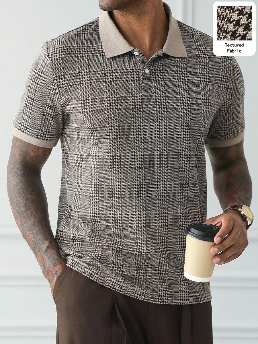 Manfinity Bizformal Men's Short Sleeve Textured Fabric Polo Shirt, Suitable For Outings, Gatherings, And Office Wear, Formal - Brown - View 1