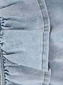 SHEIN Tall Chân váy ngắn denim xếp ly thời trang dành cho nữ cao - Rửa nhẹ - Xem 4