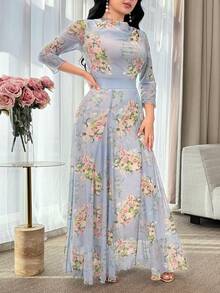 Feyla 大码优雅印花上衣和半裙两件套 - 彩色 - 查看 6
