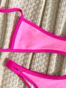 SHEIN Swim SXY Bộ 2 món áo tắm hở lưng màu hồng gợi cảm dành cho nữ, đồ đi biển mùa hè. - Nhiều màu - Xem 6