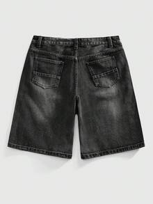 ROMWE MEN Men's Pocketed Rhinestone Embellished Vintage Denim Shorts - Black - View 2