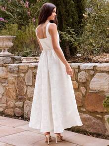 Enchnt Vestido midi sin mangas con escote cuadrado y recortes para mujer - Albaricoque - Ver 7