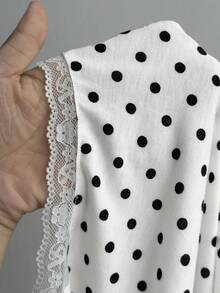 SHEIN EZwear Áo thun nữ ôm dáng, nền trắng, chấm bi, phối ren tương phản. - trắng - Xem 9