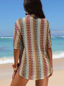 Swim Vcay 女士度假条纹系带时尚衬衫 - 彩色 - 查看 2