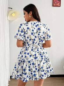 Vionelle Đầm voan in hoa tay bồng cỡ lớn dành cho nữ đi nghỉ mát - Màu xanh lam - Xem 2