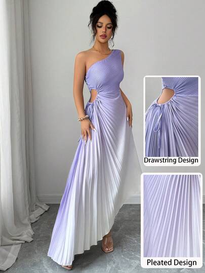 Modelyn Rochie galbenă fără mâneci, cu decolteu asimetric, plisată, Ombre, pentru femei