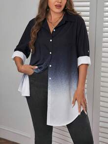 SHEIN Essnce Áo sơ mi dài tay cỡ lớn cho nữ, Áo sơ mi in họa tiết chuyển màu, Quần áo mùa thu cho nữ, Áo có tay, Áo chuyên nghiệp, Áo sơ mi nữ mùa thu, Áo cánh dài tay cho nữ - Nhiều màu - Xem 5