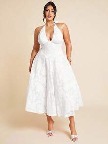 SHEIN BAE فستان نسائي كبير الحجم من القماش المنسوج الشيفون ذو رقبة على شكل V وياقة حلقية، مناسب لفصلي الربيع والصيف، لارتداء في مناسبات عيد الفصح، التخرج، الحفلات، الأعياد، الزفاف، العطلات، الحفلات الموسيقية - أبيض - مشاهدة 5