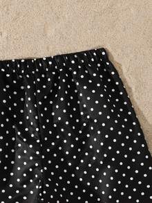 Tween Boys Swimwear, Black & White Polka Dot Print, Elastic Waist Drawstring Shorts, Casual & Fashionable, Suitable For Swimming, Beach, Pool, Summer Vacation - Black and White - View 5