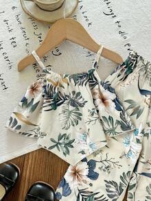 SHEIN Bộ đồ 2 món cho bé gái, gồm áo hai dây và quần dài họa tiết hoa nhí, kiểu dáng thường ngày. - Nhiều màu - Xem 4