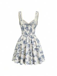 GlowEve Women's Elegant Sleeveless Floral Print Dress, Summer - Blue - View 2