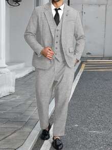 Manfinity Mode Plus Size Men's Solid Color Minimalist Casual Suit Set - Light Grey - View 3