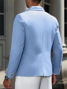 Manfinity Mode Áo blazer nam tay dài cổ ve lật kiểu dáng thường ngày - Màu xanh nhạt - Xem 2
