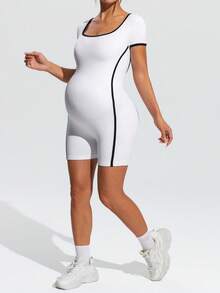 SHEIN 孕妇休闲撞色运动连体衣 - 黑與白 - 查看 7