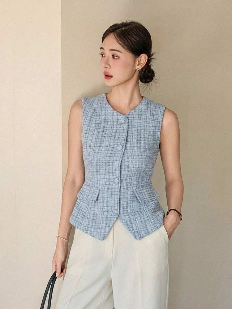 Women's Elegant Sleeveless Fitted Jacket For Commuting, Summer