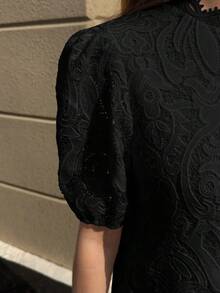 SHEIN Clasi 优雅蕾丝A字连衣裙，适合各种身材，情人节礼服，红色连衣裙，高贵典雅 - 黑色 - 查看 6