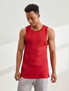 Driftmere Men's Casual Solid Color Round Neck Tank Top, Summer - Red - View 7