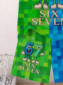 2pcs/Set Young Boys Pajamas, Fashionable Playful Graphic 67 Pixel Print, Stretchy Snug Fit Short Sleeve Top And Shorts Sleepwear, Spring/Summer - White - View 7