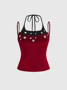 ROMWE J-Fashion Y2K Chic Chicken Eye Decor Sleeveless Top For Women - Burgundy - View 2