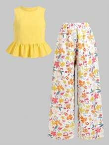 Bộ áo tank top không tay cổ tròn thoải mái thường ngày dành cho nữ tuổi teen - Màu vàng - Xem 3