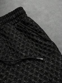 Manfinity Roghcode Chemise à manches courtes et shorts décontractés à simple boutonnage brillants pour homme - Noir - Voir 6