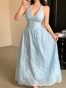 Đầm dài nữ thanh lịch, kiểu dáng thường ngày, thích hợp cho mùa xuân và mùa hè, trang phục đi nghỉ mát. - Màu xanh lam - Xem 7