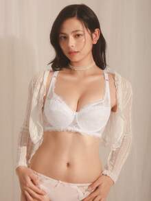 DelicateAllure 花朵蕾絲推起型內衣 - 白色 - 查看 3