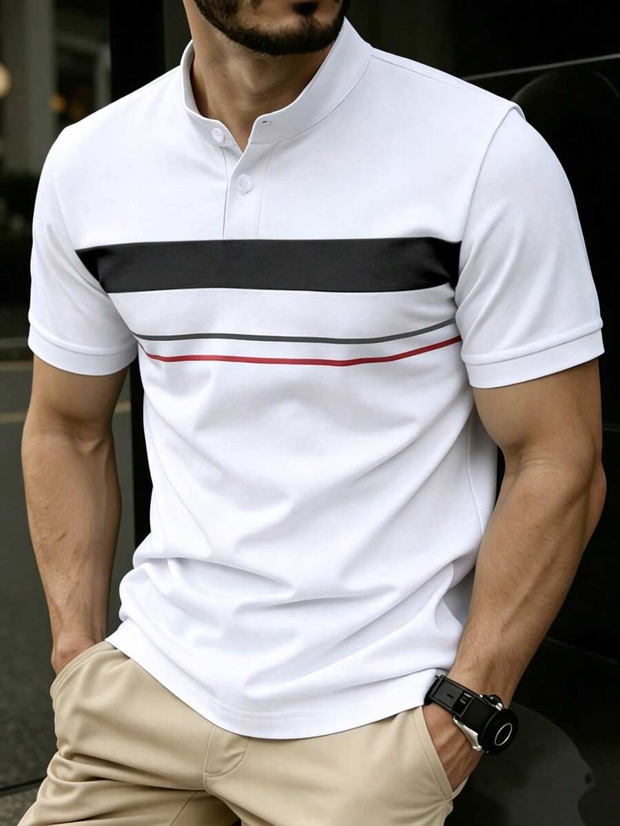 Calvornis 男士經典立領休閒正式 Polo 衫，儀式適用 - 彩色 - 查看 1