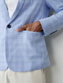 MENRIVO Nam In kẻ sọc Nút đơn Áo vest - Màu xanh nhạt - Xem 6