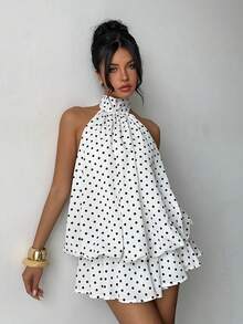 Vestido de verano sin mangas con estampado de lunares y espalda descubierta para adolescentes - Blanco - Ver 3