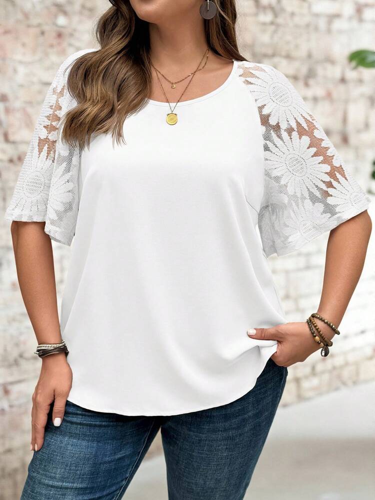 Plus Size Women Summer Casual Round Neck Short Sleeve Shirt