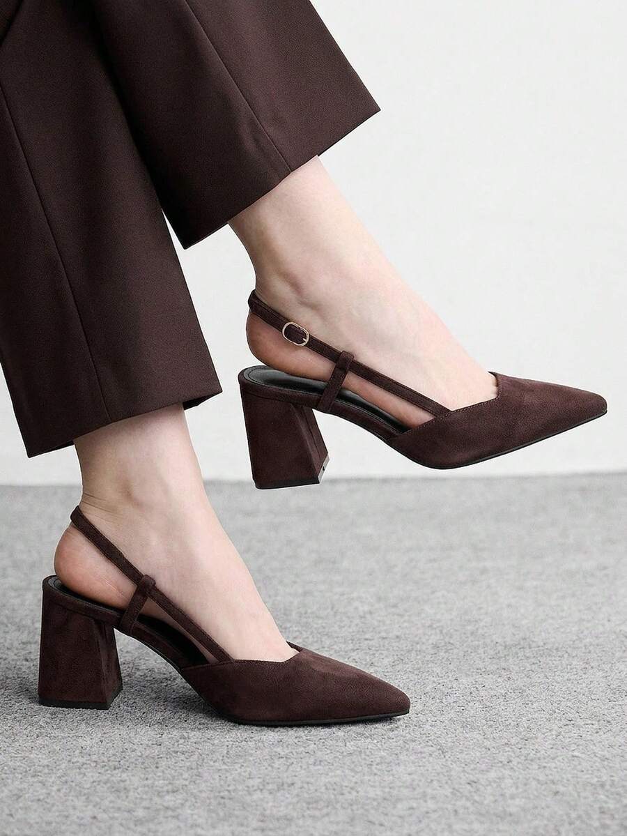 CUCCOO BIZCHIC Women's High-Heeled Shoes Rear Lace-Up Thick Heel PU Commuting Elegant Basic Holiday Vacation Outdoor Wear - chestnut brown - View 1
