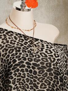 SHEIN ICON Plus Size Women Leopard Print Oblique Shoulder Casual Versatile Daily Wear Top - Grey - View 5