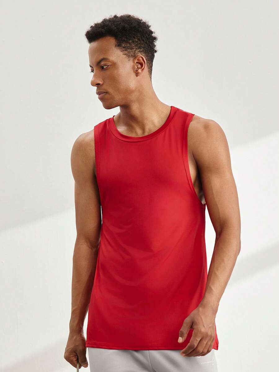 Driftmere Men's Casual Solid Color Round Neck Tank Top, Summer - Red - View 1