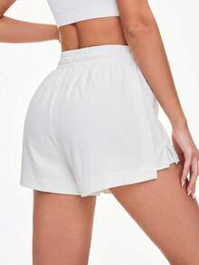 With My Calm With My Calm Women's Sports Yoga Outdoor Gym 2 In 1 Shorts, Elastic Waistband With Drawstring, Mesh Pockets On Sides - White - View 2