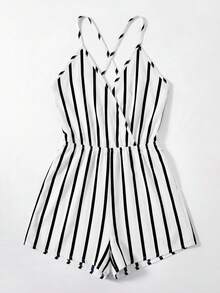 SHEIN VCAY Women's Summer Vacation Casual Striped Jumpsuit - White - View 4