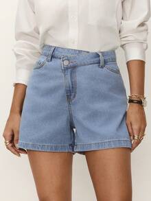 Daynim Quần short denim cạp lệch, túi xéo - Rửa trung bình - Xem 1