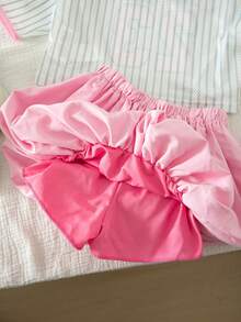 SHEIN 两件套少女针织V领休闲宽松T恤和梭织纯色喇叭迷你裙套装 - 彩色 - 查看 5