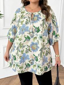 SHEIN CURVE+ Áo sơ mi dài tay cỡ lớn in hình trái tim chủ đề Ngày Valentine, thích hợp cho mùa xuân và mùa đông. - Nhiều màu - Xem 6