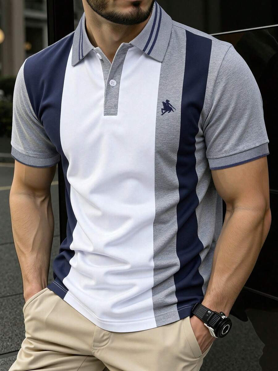 Calvornis Men's Colorblock Casual Short Sleeve Formal Polo Shirt, Ceremony - Multicolor - View 1
