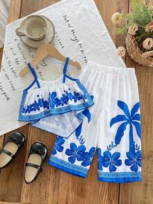 SHEIN 2件套女婴碎花无袖休闲上衣和裤子套装 - 彩色 - 查看 2